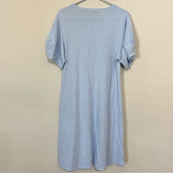 White + Warren Lantern Sleeve Pima Cotton Light Blue Shirt Dress SIZE MEDIUM - Picture 6 of 6